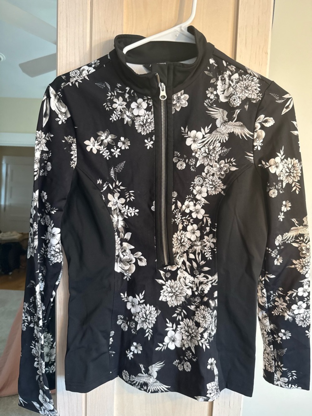 Johnny Was Black and White Floral Zip-Front Jacket